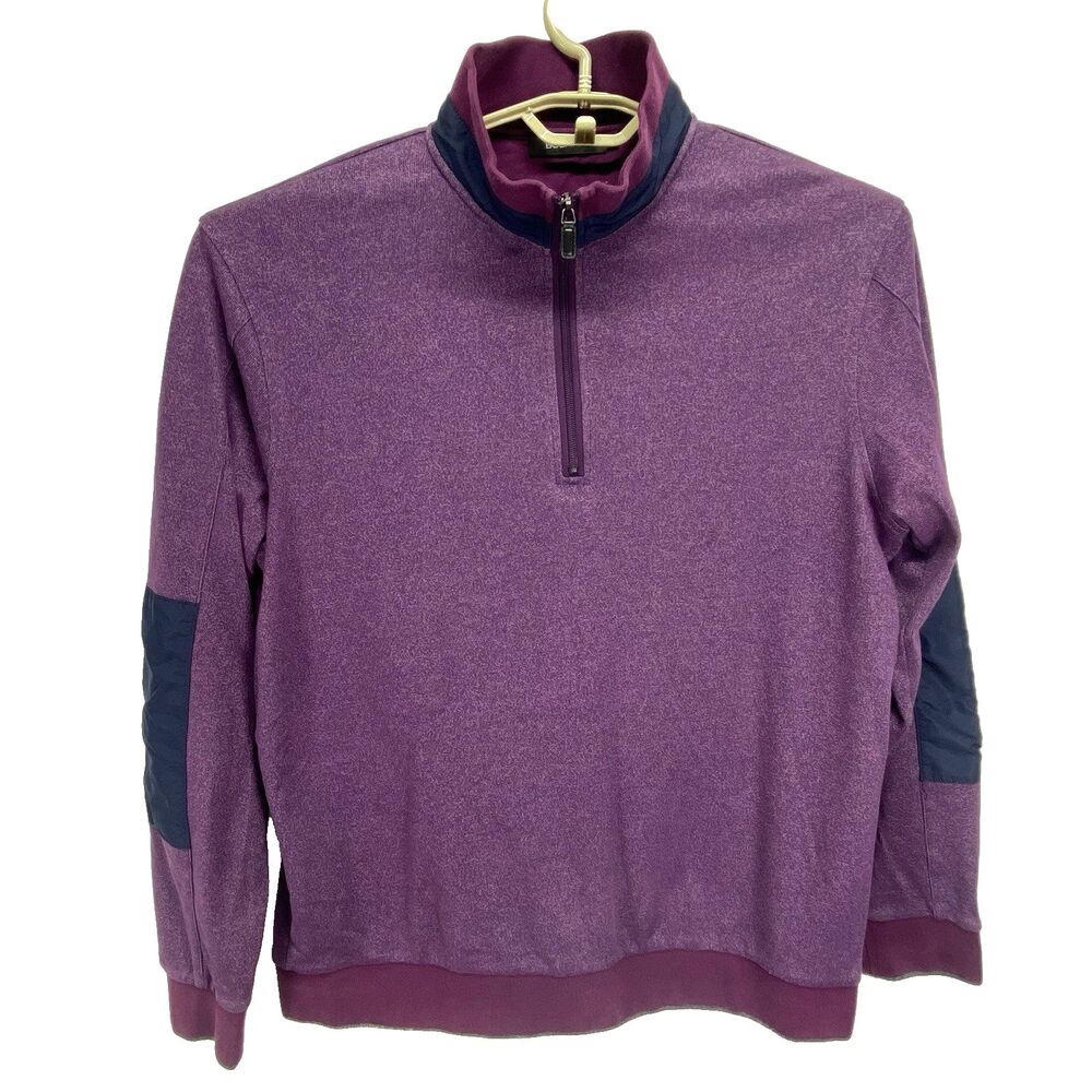 Bugatchi Men's X-Large Purple Pullover 1/4 Zip Sweatshirt Elbow Patch Stretch